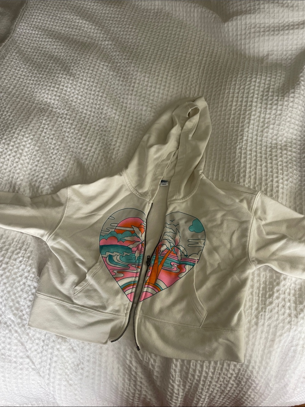 Old Navy Cream Hoodie with Multicolor Heart Graphic